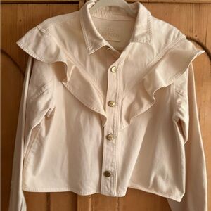 Ulla Johnson Cream Ruffle-Front Jean Jacket